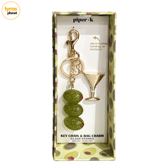 Piper K Gold Martini glittery Olives Bag Charm/Keyring Purse Accessory - NEW - Picture 2 of 6